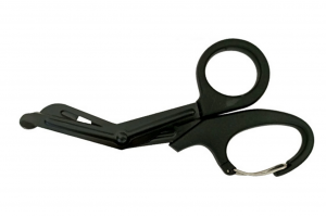 Black trauma shears with carabiner handle